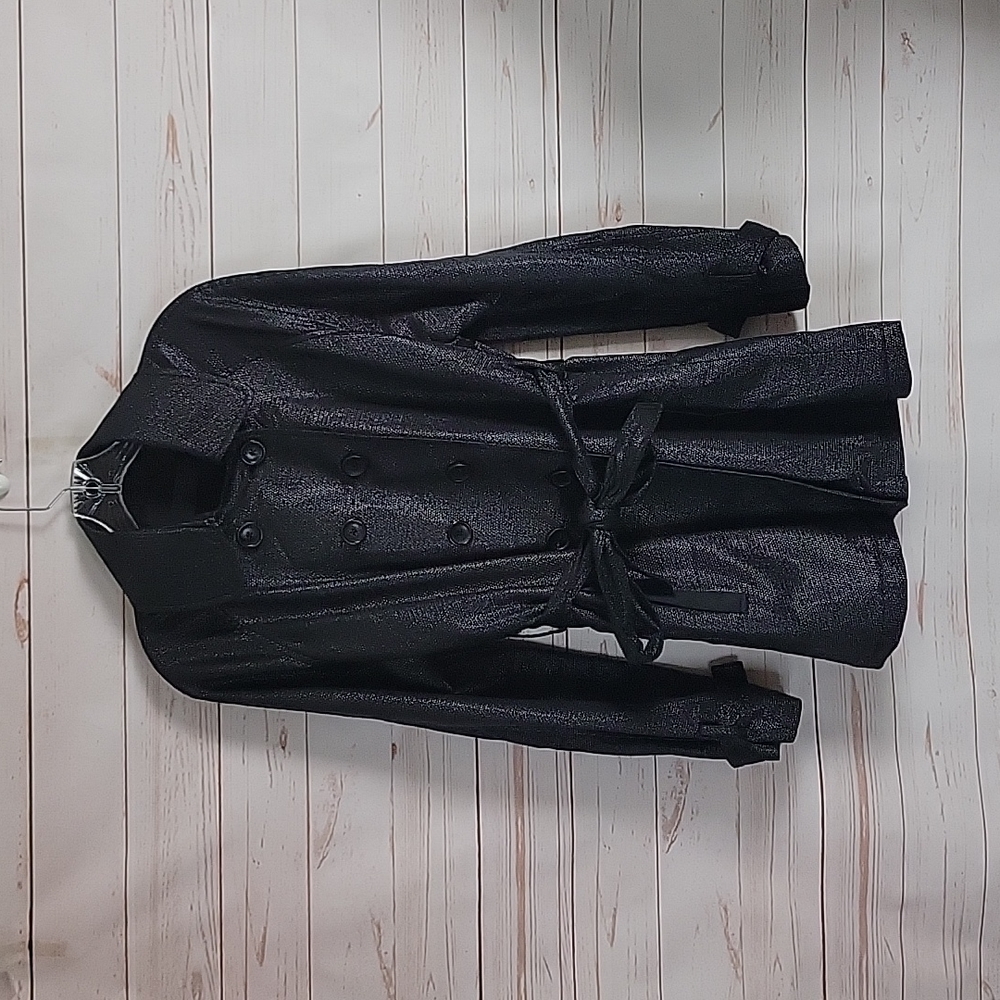 Jenni Kayne Black Trench Coat Belted Textured Size 10